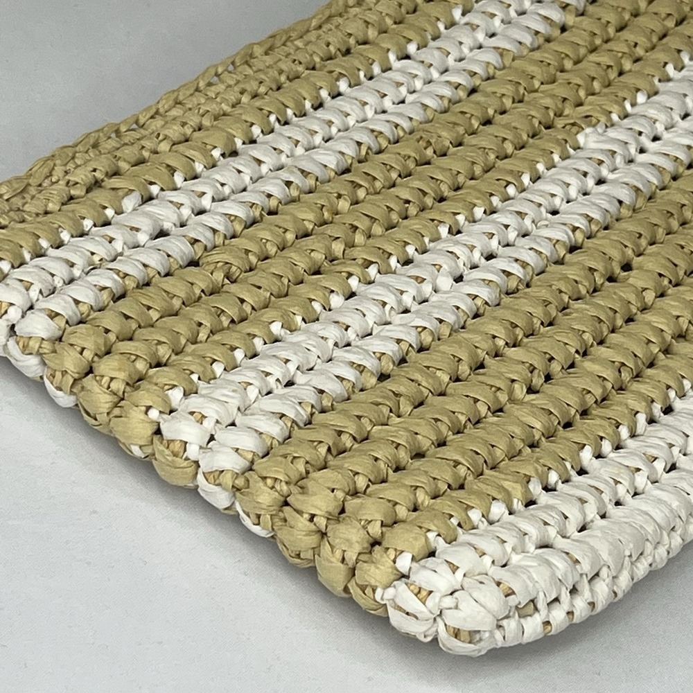 GAP Straw Clutch Bag Woven Zip Pouch Beige White Summer Beach Boho Women - Picture 6 of 15